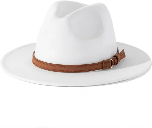Vista 23 de Lisianthus Sombrero Fedora de ala ancha vintage para hombre y mujer con hebilla de cinturón Negro