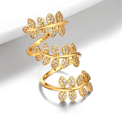 Vista 4 de U7 Statement Rings for Women,Adjustable Leaf/Octopus/Snake Rings,Dainty Cocktail Party Jewelry 1. Oro (hoja)