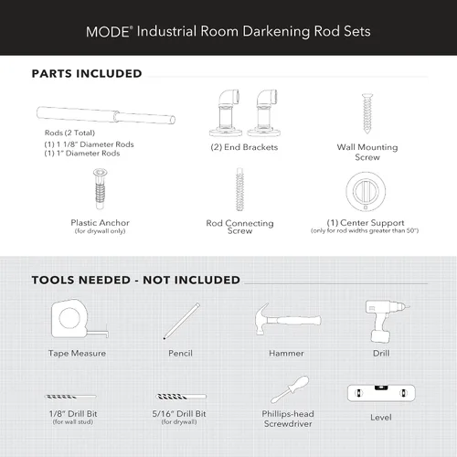 Vista 5 de MODE Industrial Room Blackout Collection - Juego de cortineros industriales de 1 1/8 pulgadas de diámetro con barra de cortina expandible de acero