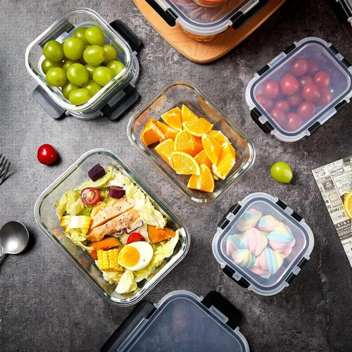 Vista 7 de Paquete de 8 recipientes de vidrio para comida preparada con tapas, juego de almacenamiento de alimentos extra grueso hermético