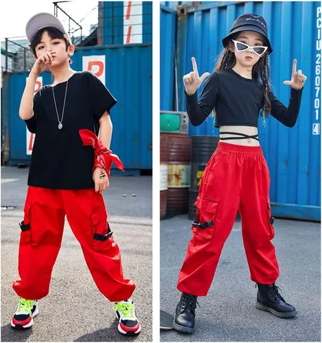 Vista 6 de Pantalones cargo de algodón para niños y niñas, sueltos, para baile de hip hop