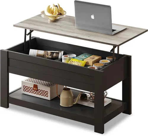 Vista 9 de WLIVE Mesa de Centro, Mesa de Centro de 39" con Tapa Elevable y Compartimento Oculto, Estante de Almacenamiento y Tapa Elevable para Hogar, Sala