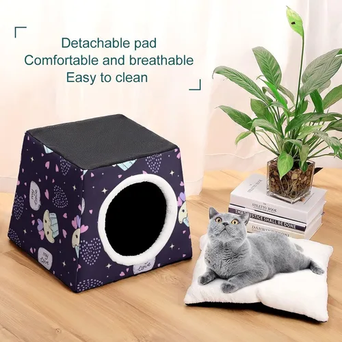 Vista 6 de Fashion Capsule Pet Waterloo plegable Cat House Cat Bed Cat Sofá 3 en 1 Diseño para mascotas pequeñas Pastel Púrpura Corazón