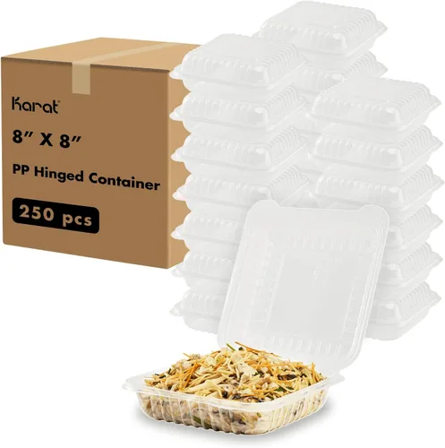 Vista 14 de Contenedores de Comida para Llevar Karat Clamshell [6"x6" - 300 unidades] Duraderos, Aptos para Microondas, Apilables, Resistentes a Roturas, Cajas