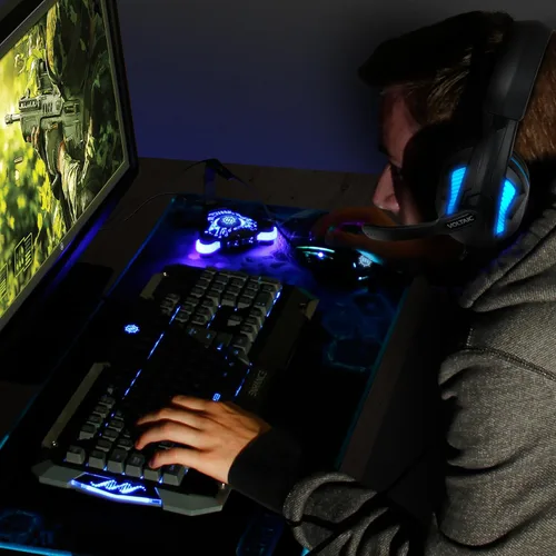 Vista 9 de Auriculares de PC para videojuegos para PS4 y ordenador con sonido envolvente 71 Auriculares de ordenador Voltaic PRO Esports con micrófono luz LED