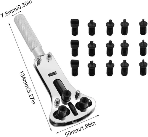 Vista 5 de Omninmo Kit de reparación de relojes, llave de 3 puntos, herramienta de extracción de caja de tornillos, herramienta ajustable de tres garras