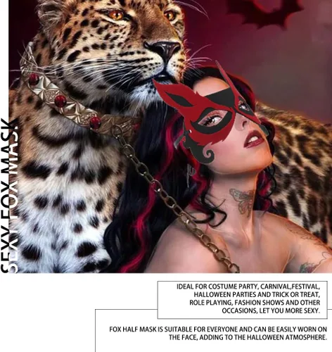 Vista 6 de Máscara de media cara de zorro sexy para adultos y niños, máscara de Halloween, anfitrión, banquete, fiesta, máscara facial para fiesta de máscaras