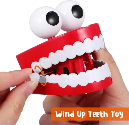 Vista 4 de Dientes parloteadores cuerda juguete: juguete de dientes que caminan con ojos LED divertidos dientes falsos de juguete de relojería dentaduras