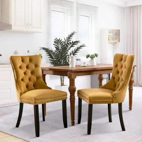 Vista 142 de SoarFlash Juego de 2 sillas de comedor de terciopelo, silla lateral de respaldo alto, silla lateral moderna tapizada de alta gama con botones Beige