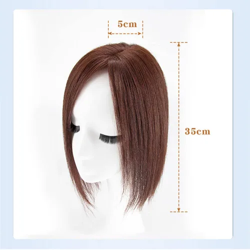 Vista 5 de Base de seda recta Cabello humano Topper de una pieza parte lateral parte frontal cierre con clips (7.9 in/parte izquierda negro)
