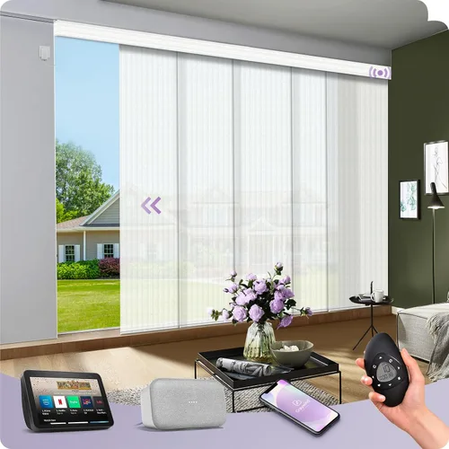 Vista 29 de Graywind Paneles deslizantes motorizados opacos compatibles con Alexa Google, persianas de riel para puertas corredizas de patio