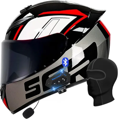Vista 12 de Casco de motocicleta con Bluetooth, casco con Bluetooth integrado, casco integral plegable con Bluetooth, aprobado por DOT/ECE, con múltiples