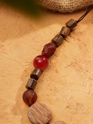 Vista 8 de MINACHI Handmade Braided Necklace for Women, Wooden Beads, Rattan Charm, Vintage Style, Gift Jewelry