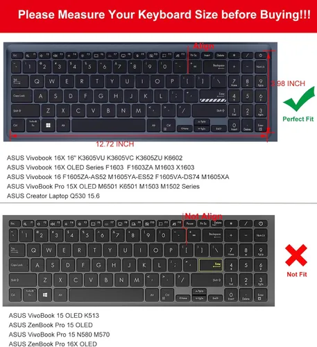 Vista 2 de 2 fundas de teclado para ASUS VivoBook 16X 16 F1605 F1605VA M1605 F1603 M1603 X1603, VivoBook Pro 16X OLED K3605 K6602 N7601 TN3604, VivoBook 15