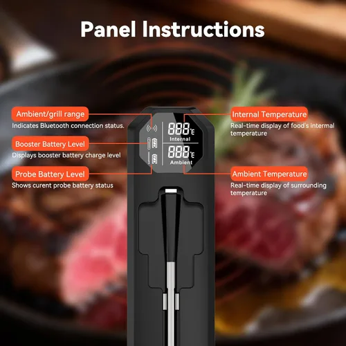 Vista 3 de TechRise Termómetro inalámbrico Bluetooth para carne con aplicación, termómetro digital inalámbrico para horno, ahumador, freidora de aire, cocina