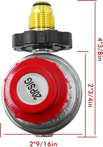 Vista 2 de Válvula Reguladora de Propano Ajustable 0 a 20 PSI Kit de Conversión de Manguera LP. Adaptador POL macho de entrada con salida de 1/8" NPT macho a
