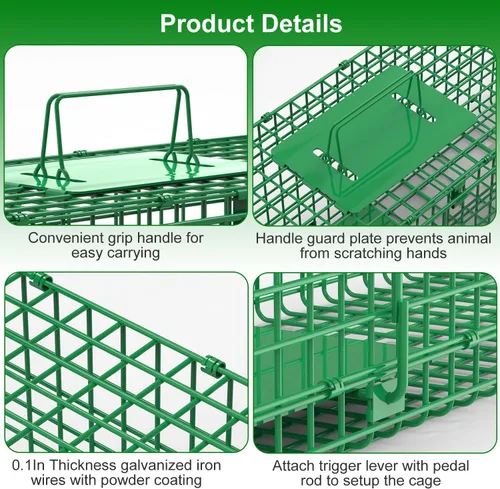 Vista 7 de 26in Single Door Humane Live Animal Trap Cage for Small Cats Rabbits