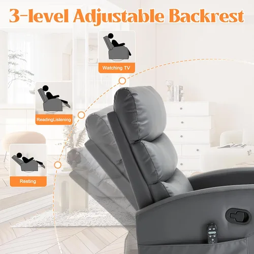 Vista 5 de Luxlen Manual Swivel Rocker Recliner Chair with Massage, Overstuffed Recliner Glider with Vibration Massage and Heat for Nursery, Living Room gris