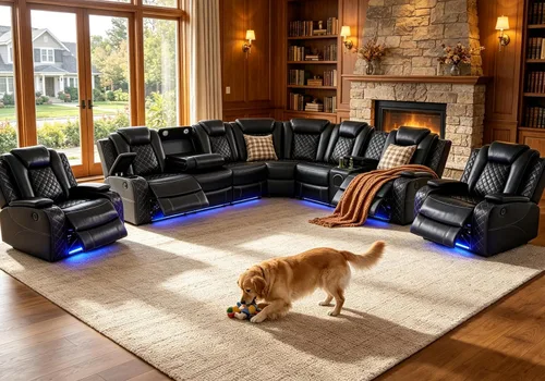 Vista 68 de Juego de sofá seccional reclinable de cuero, sofá seccional con 4 sillones reclinables