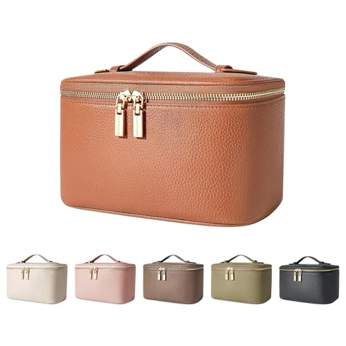 Vista 11 de ROWNYEON - Bolsa de cosméticos, bolsa de maquillaje, estuche portátil para maquillaje, neceser de viaje, organizador para mujeres, color beige