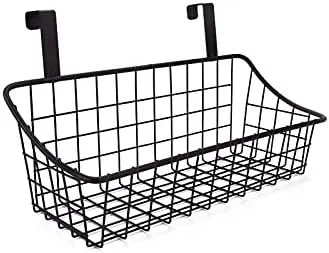 Vista 6 de Cesta de almacenamiento de alambre para colgar en la pared, sin perforación, con adhesivo para cocina, baño, dormitorio, 2 unidades, color negro