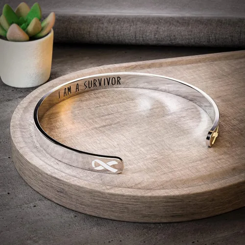 Vista 3 de Happy Kisses Pulsera de concientización sobre el cáncer cinta, "Funk Cancer" & I Am Survivor Regalo para mujeres y hombres, Metal