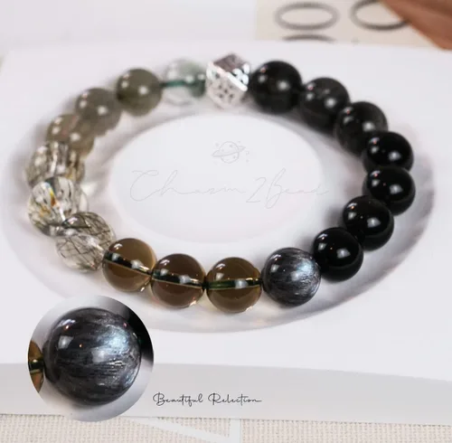 Vista 71 de Precious Gemstone Natural Crystal Healing Bracelet, Rutilated Quartz, Moonstone, Quartz Handmade Original Design Bracelet