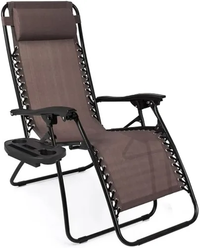 Vista 10 de Paquete de 2 sillas de salón ajustables de gravedad cero con tela de malla de acero: silla de césped reclinable con almohada cómoda, bandeja