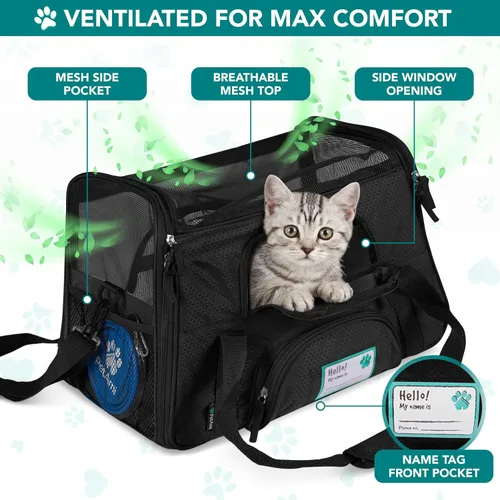 Vista 3 de PetAmi Transportador de mascotas aprobado por aerolíneas para gatos, transportador de perros de lados suaves para perros pequeños, suministros