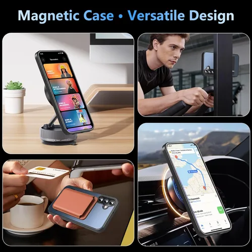 Vista 4 de OWKEY Funda magnética para Samsung Galaxy A15 5G con protector de pantalla y soporte, funda magnética para protección de grado militar Magsafe a