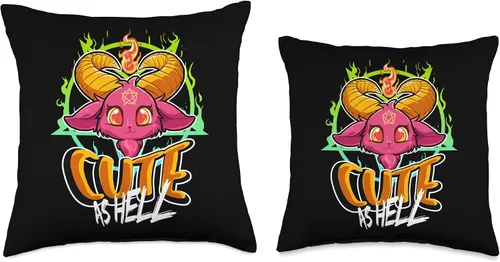 Vista 3 de Cute Goth Satanism Occult Baphomet Gift Cute As Hell Halloween Kawaii Baphomet - Divertida almohada de cabra de Satán, 16 x 16 pulgadas, multicolor