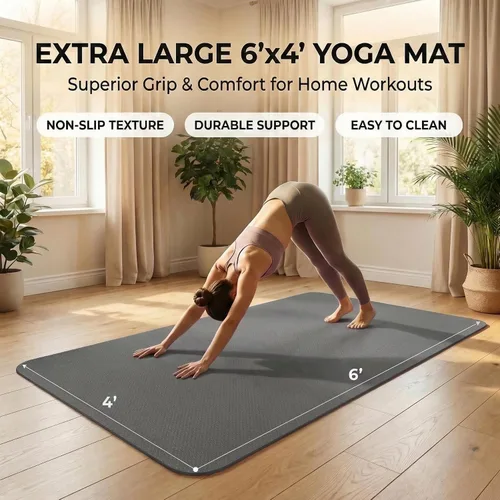 Vista 4 de Esterilla grande de yoga de 6'x 4' (72"x 48") — Esterilla de ejercicio extra ancha de 1/4" y 1/3" de 183cm x 122cm, gran esterilla de ejercicio