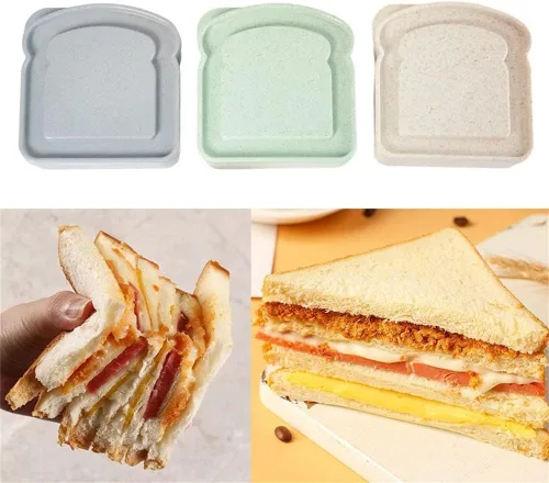 Vista 4 de NADUSEP Contenedores para sándwiches, recipientes para loncheras, caja de plástico con forma de tostada, para almacenamiento de alimentos con tapa