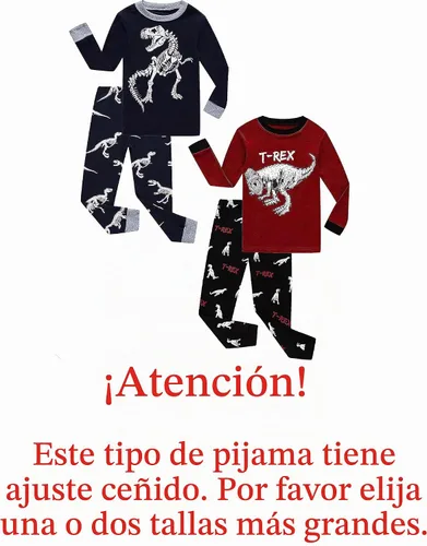 Vista 2 de KikizYe - Conjunto de pijamas para niños y niñas pequeños y grandes, ropa de dormir de 100% algodón 33/4 piezas/dinosaurio