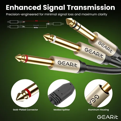 Vista 6 de GEARit Cable de inserción de 10 pies – 1/4 "TRS estéreo macho a doble 1/4" TS mono macho Y-Splitter Breakout Cable, cable de conexión de audio