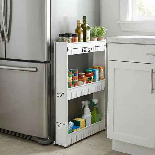 Vista 3 de Lavish Home Carrito con ruedas de 3 niveles, carrito organizador de estantes de cocina o baño de espacio estrecho, estantes de almacenamiento