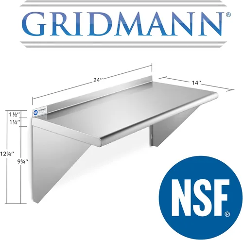 Vista 3 de GRIDMANN Estante de montaje en pared de acero inoxidable de 14 x 24 pulgadas con protector contra salpicaduras, grado comercial, estantería