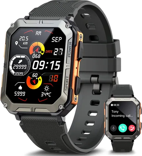 Vista 9 de meoonley Reloj inteligente militar resistente para hombres, reloj deportivo con respuesta/llamada IP68 1.83 pulgadas, rastreador de fitness