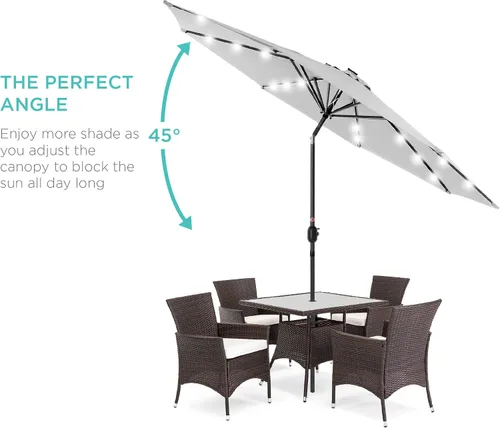 Vista 2 de Best Choice Products Sombrilla de Patio Solar de Poliéster con Luz LED de 10 pies con Ajuste de Inclinación y Tela Resistente a los Rayos UV - Gris