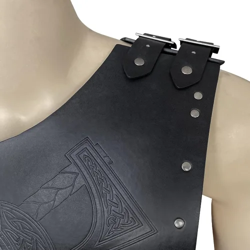 Vista 2 de HiiFeuer Armadura vikinga de piel sintética en relieve, armadura de cuero retro medieval caballero para LARPCosplay