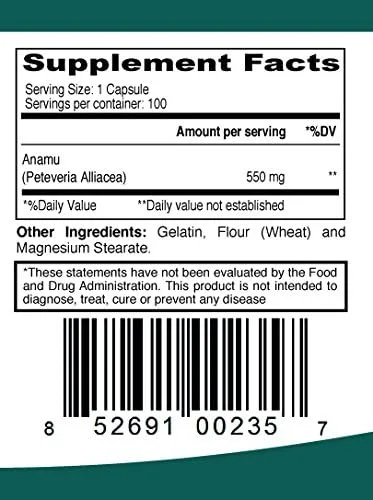 Vista 4 de Anamu 100 Cápsulas 550 mg Petiveria Allicea