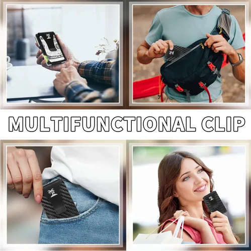 Vista 7 de BESTBEL - Cartera minimalista de fibra de carbono para hombres y mujeres, billetera delgada con clips para dinero, bloqueo FID, tarjetatarjeta