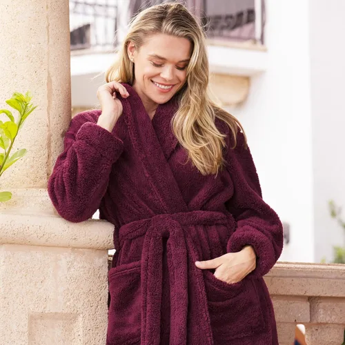 Vista 4 de Alexander Del Rossa -Bata de baño de forro polar, para mujer, estilo shaggy de felpa larga y cálida