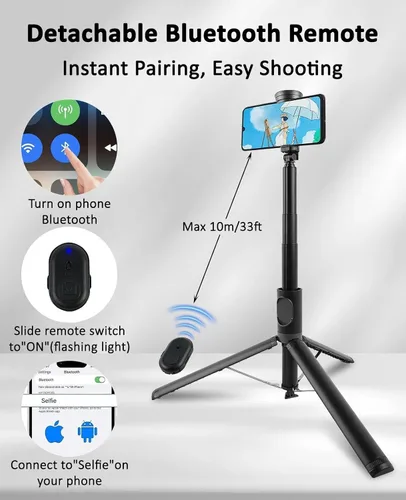 Vista 7 de WOVTE Trípode automático para teléfono de 67 pulgadas, trípode para selfie de apertura automática con control remoto inalámbrico, soporte portátil