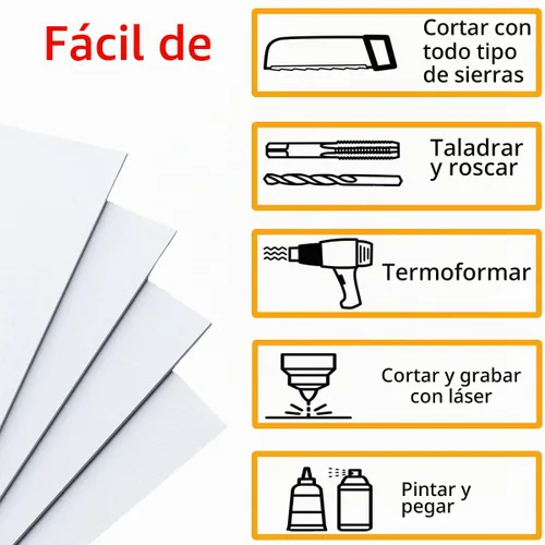 Vista 5 de 4 hojas de plástico ABS blanco, 16 x 12 pulgadas x 1/16 de grosor