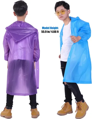 Vista 82 de Chaqueta de lluvia para niños, paquete de 2 ponchos de lluvia para niños, impermeables reutilizables para niños y niñas, impermeable, para exteriores