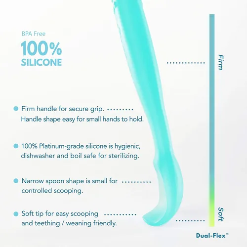 Vista 2 de ChooMee Cucharas de silicona para bebés Más de 4 meses, destete y alimentación automática para bebés de primera etapa Cuchara suave con mango