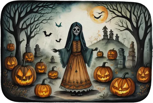 Vista 11 de Caroline's Treasures DAC2223DDM Tapete de secado de platos de Halloween espeluznante de gato negro, tapete absorbente para secado de platos