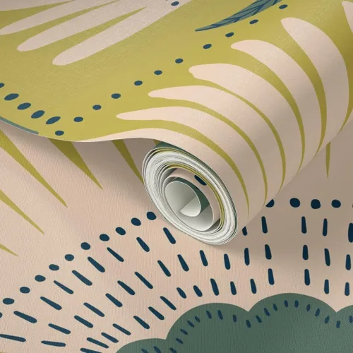 Vista 2 de Muestras de papel tapiz para despegar y pegar, diseño Art Deco de flores verdes, geométrico, divertido, jumbo, papel tapiz extraíble personalizado