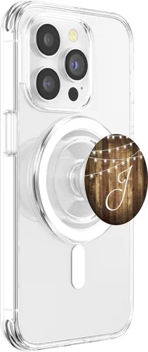 Vista 3 de J Monogram Letra rústica de grano de madera con nombre inicial PopSockets MagSafe PopGrip para iPhone